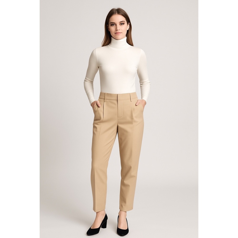 Zara XL Khaki Relaxed Fit Pleated Dress Pants Career Casual Light Academia 73-04